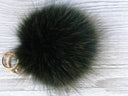 Fluffy Pom Pom Bag Charm, Dark Green Furry Keychain, Fur Ball Key Fob, Fox Fur Pom Pom Keyring, Cute Puff Keychain, Emerald Ball Key Ring