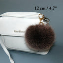 Brown Pom Pom Key Chain for Women, Fluffy Keychain Charm for Bag Accessories, Fur Ball Key Ring, Fuzzy Purse Charm Pompom