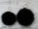 Black pom pom keychain, Fur ball bag charm, Fashion accessory for handbags, Fluffy key fob, Black fox fur key ring, Birthday gift for her