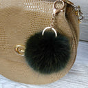Fluffy Pom Pom Bag Charm, Dark Green Furry Keychain, Fur Ball Key Fob, Fox Fur Pom Pom Keyring, Cute Puff Keychain, Emerald Ball Key Ring