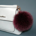 Burgundy Fur Ball Key Ring, Fur Pom Pom Keychain, Real Fox Fur Pompom Bag Charm, Fluffy Key Fob, Fuzzy Ball Purse Charm