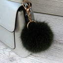 Fluffy Pom Pom Bag Charm, Dark Green Furry Keychain, Fur Ball Key Fob, Fox Fur Pom Pom Keyring, Cute Puff Keychain, Emerald Ball Key Ring