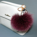 Burgundy Fur Ball Key Ring, Fur Pom Pom Keychain, Real Fox Fur Pompom Bag Charm, Fluffy Key Fob, Fuzzy Ball Purse Charm