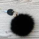 Black pom pom keychain, Fur ball bag charm, Fashion accessory for handbags, Fluffy key fob, Black fox fur key ring, Birthday gift for her