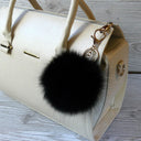 Black pom pom keychain, Fur ball bag charm, Fashion accessory for handbags, Fluffy key fob, Black fox fur key ring, Birthday gift for her