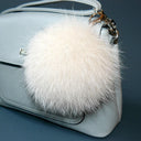 Fox Fur Pompom Keychain, Fur Ball Key Ring, Cream Furry Key Chain, Fur Bag Charm, Fluffy Key Fob for Car, Furry Purse Charm, Pompom Fob