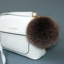 Brown Pom Pom Key Chain for Women, Fluffy Keychain Charm for Bag Accessories, Fur Ball Key Ring, Fuzzy Purse Charm Pompom