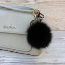 Black pom pom keychain, Fur ball bag charm, Fashion accessory for handbags, Fluffy key fob, Black fox fur key ring, Birthday gift for her