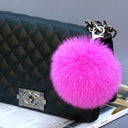 Hot Pink Pom Pom Keychain, Bag Accessory, Boho Fluffy Key Chain, Real Fur Ball Bag Charm, Puff Key Fob, Pink Furry Keychain for Teenage Girl
