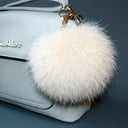 Fox Fur Pompom Keychain, Fur Ball Key Ring, Cream Furry Key Chain, Fur Bag Charm, Fluffy Key Fob for Car, Furry Purse Charm, Pompom Fob