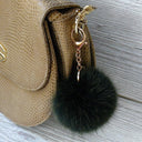 Fluffy Pom Pom Bag Charm, Dark Green Furry Keychain, Fur Ball Key Fob, Fox Fur Pom Pom Keyring, Cute Puff Keychain, Emerald Ball Key Ring