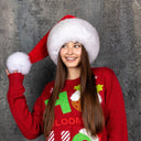 Luxury Santa Hat For Her or Him, Unisex Christmas Hat With Real Fox Fur Trim, Large Pompom Santa Hat, Christmas Holiday Furry Hat for Adults