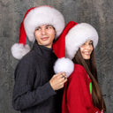Luxury Santa Hat For Her or Him, Unisex Christmas Hat With Real Fox Fur Trim, Large Pompom Santa Hat, Christmas Holiday Furry Hat for Adults