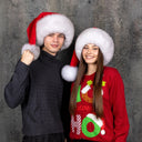 Luxury Santa Hat For Her or Him, Unisex Christmas Hat With Real Fox Fur Trim, Large Pompom Santa Hat, Christmas Holiday Furry Hat for Adults