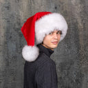 Luxury Santa Hat For Her or Him, Unisex Christmas Hat With Real Fox Fur Trim, Large Pompom Santa Hat, Christmas Holiday Furry Hat for Adults