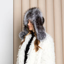 Silver Fox Fur Hat, Oversized Trapper Hat Women, Cold Weather Hat, Warm Fluffy Hat, Leather Ushanka, Fur Aviator Hat, Christmas Gift For Mom