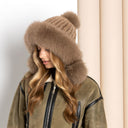 Warm Winter Fur Hood, Real Fur Bonnet with Ear Flaps, Knitted Fur Hat, Fox and Mink Fur, Women's Fur Hat, Teen Girl Fur Hat, Xmas Gift Idea