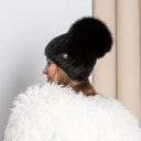 Black mink hat for women, Mink fur beanie hat, Black fluffy hat with pompom, Cute winter ladies hat, Fashion gift for her