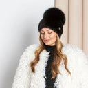 Black mink hat for women, Mink fur beanie hat, Black fluffy hat with pompom, Cute winter ladies hat, Fashion gift for her