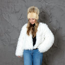Beige Mink Fur Hat for Women with Raccoon Pompom, Fuzzy Warm Winter Headwear, Fluffy Beanie, Oversized Pompom Hat, Birthday Gift for Sister