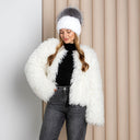 Silver Rabbit Fur Beanie with Fox Pom Pom, Real Fur Hat, Cozy Winter Warmth, Rabbit Fur Beanie, Stylish Winter Hat, Cute Gift for Girlfriend
