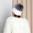 Silver Rabbit Fur Beanie with Fox Pom Pom, Real Fur Hat, Cozy Winter Warmth, Rabbit Fur Beanie, Stylish Winter Hat, Cute Gift for Girlfriend