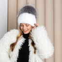 Silver Rabbit Fur Beanie with Fox Pom Pom, Real Fur Hat, Cozy Winter Warmth, Rabbit Fur Beanie, Stylish Winter Hat, Cute Gift for Girlfriend