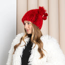Red Fluffy Hat with Pompoms, Mink Fur Beanie Hat, Mink Hat for Women, Cute Winter Hat, Women Hat, Knitted Fur with Pompom, Fur Hat For Her