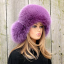 Women's Winter Real Fur Hat, Fluffy Winter Hat, Ear Flap Fur Aviator Hat, Lilac Color Fur Bomber Hat, Arctic Fox Fur, Gift for Her