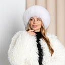 White Fox Fur Mongolian Hat, Real Fur & Leather Winter Hat, Warm Pill Box Hat, Fashion Women Hat, Winter Headwear, Anniversary Gift For Wife