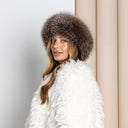 Premium Gold Fox Fur Winter Hat For Her, Women Mongolian Hat, Brown Leather Pill Box Hat, Winter Fur Accessories, Warm Fluffy Hat, Xmas Gift