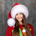 Luxury Santa Hat For Her or Him, Unisex Christmas Hat With Real Fox Fur Trim, Large Pompom Santa Hat, Christmas Holiday Furry Hat for Adults