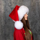 Luxury Santa Hat For Her or Him, Unisex Christmas Hat With Real Fox Fur Trim, Large Pompom Santa Hat, Christmas Holiday Furry Hat for Adults