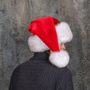 Luxury Santa Hat For Her or Him, Unisex Christmas Hat With Real Fox Fur Trim, Large Pompom Santa Hat, Christmas Holiday Furry Hat for Adults