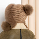 Warm Winter Fur Hood, Real Fur Bonnet with Ear Flaps, Knitted Fur Hat, Fox and Mink Fur, Women's Fur Hat, Teen Girl Fur Hat, Xmas Gift Idea
