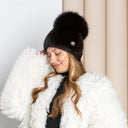 Black mink hat for women, Mink fur beanie hat, Black fluffy hat with pompom, Cute winter ladies hat, Fashion gift for her