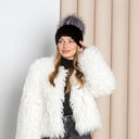 Black Mink Beanie, Fur Hat With Silver Fox Pompom, Mink Hats for Women, Warm Hat With Pom Pom, Winter Fashion Hat, Ladies Fur Hat, Mom Gift