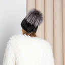 Black Mink Beanie, Fur Hat With Silver Fox Pompom, Mink Hats for Women, Warm Hat With Pom Pom, Winter Fashion Hat, Ladies Fur Hat, Mom Gift