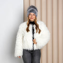 Silver Rabbit Fur Beanie with Fox Pom Pom, Real Fur Hat, Cozy Winter Warmth, Rabbit Fur Beanie, Stylish Winter Hat, Xmas Gift for Girlfriend