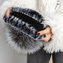 Silver Rabbit Fur Beanie with Fox Pom Pom, Real Fur Hat, Cozy Winter Warmth, Rabbit Fur Beanie, Stylish Winter Hat, Xmas Gift for Girlfriend