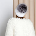 Silver Rabbit Fur Beanie with Fox Pom Pom, Real Fur Hat, Cozy Winter Warmth, Rabbit Fur Beanie, Stylish Winter Hat, Cute Gift for Girlfriend