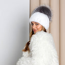 Silver Rabbit Fur Beanie with Fox Pom Pom, Real Fur Hat, Cozy Winter Warmth, Rabbit Fur Beanie, Stylish Winter Hat, Cute Gift for Girlfriend