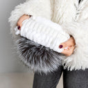 Silver Rabbit Fur Beanie with Fox Pom Pom, Real Fur Hat, Cozy Winter Warmth, Rabbit Fur Beanie, Stylish Winter Hat, Cute Gift for Girlfriend