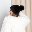 Silver Rex Rabbit Fur Pom Pom Hat For Women, Knit Fur Beanie Hat, Winter Fluffy Hat, Warm Winter Headwear, Cold Weather Hat, Gift For Sister