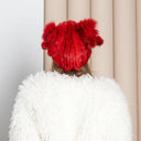 Red Fluffy Hat with Pompoms, Mink Fur Beanie Hat, Mink Hat for Women, Cute Winter Hat, Women Hat, Knitted Fur with Pompom, Fur Hat For Her