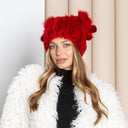 Red Fluffy Hat with Pompoms, Mink Fur Beanie Hat, Mink Hat for Women, Cute Winter Hat, Women Hat, Knitted Fur with Pompom, Fur Hat For Her
