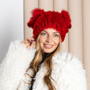 Red Fluffy Hat with Pompoms, Mink Fur Beanie Hat, Mink Hat for Women, Cute Winter Hat, Women Hat, Knitted Fur with Pompom, Fur Hat For Her