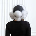 White Fox Fur Trapper Hat With Ear Flaps, Real Black Leather Aviator Hat, Saga Blue Fox Winter Hat, Fashion Ushanka, Warm Winter Hat For Her