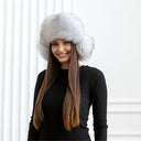 White Fox Fur Trapper Hat With Ear Flaps, Real Black Leather Aviator Hat, Saga Blue Fox Winter Hat, Fashion Ushanka, Warm Winter Hat For Her