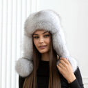 White Fox Fur Trapper Hat With Ear Flaps, Real Black Leather Aviator Hat, Saga Blue Fox Winter Hat, Fashion Ushanka, Warm Winter Hat For Her
